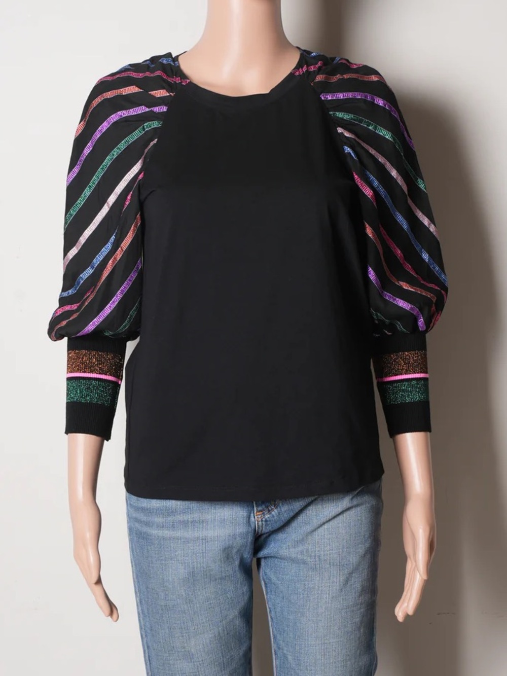 Tanya Taylor Metallic Rainbow Puff Sleeve Sz L